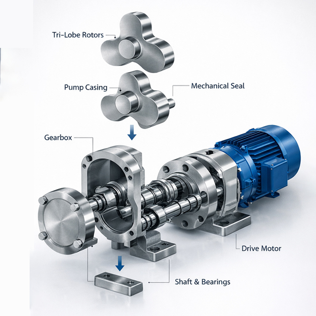 مضخة الفص الدوارة الصحية ثلاثية الفص